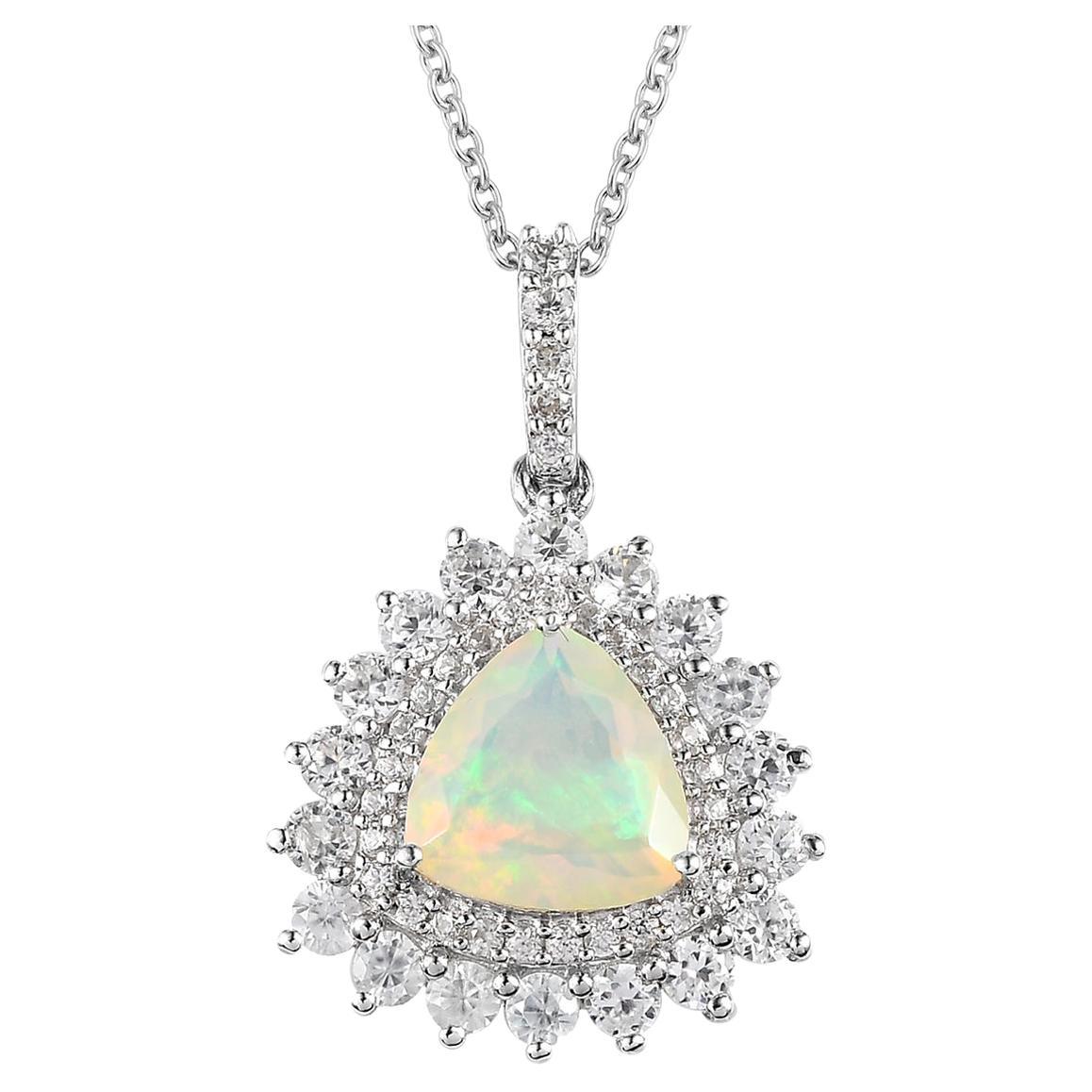 1.78 Ct Ethiopian Opal Halo Pendant Necklace 925 Sterling Silver Women Jewelry   For Sale