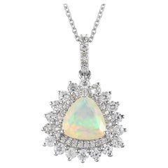 Used 1.78 Ct Ethiopian Opal Halo Pendant Necklace 925 Sterling Silver Women Jewelry  