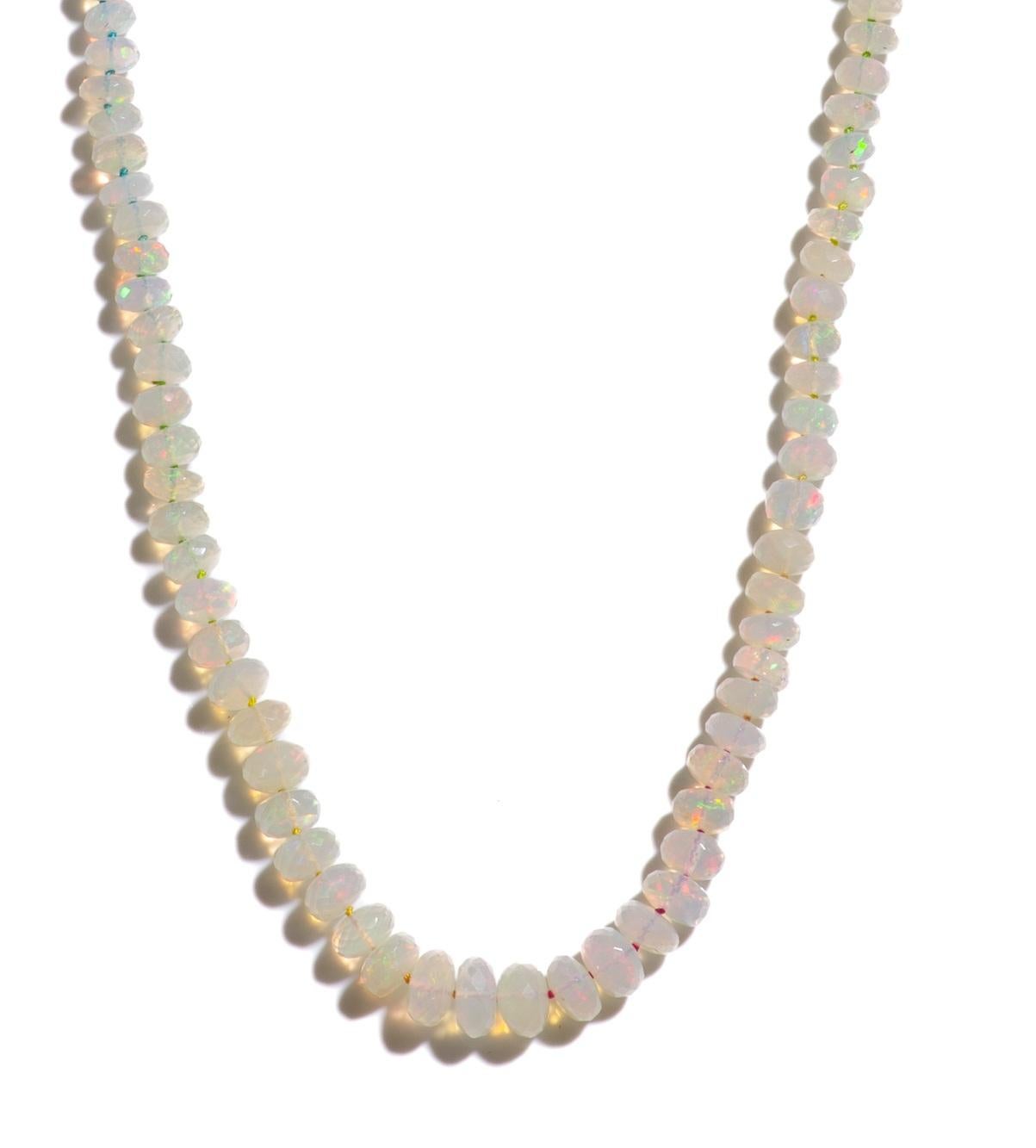 Women's Genuine Rainbow Opal 18K Diamond Beaded Necklace For Sale
