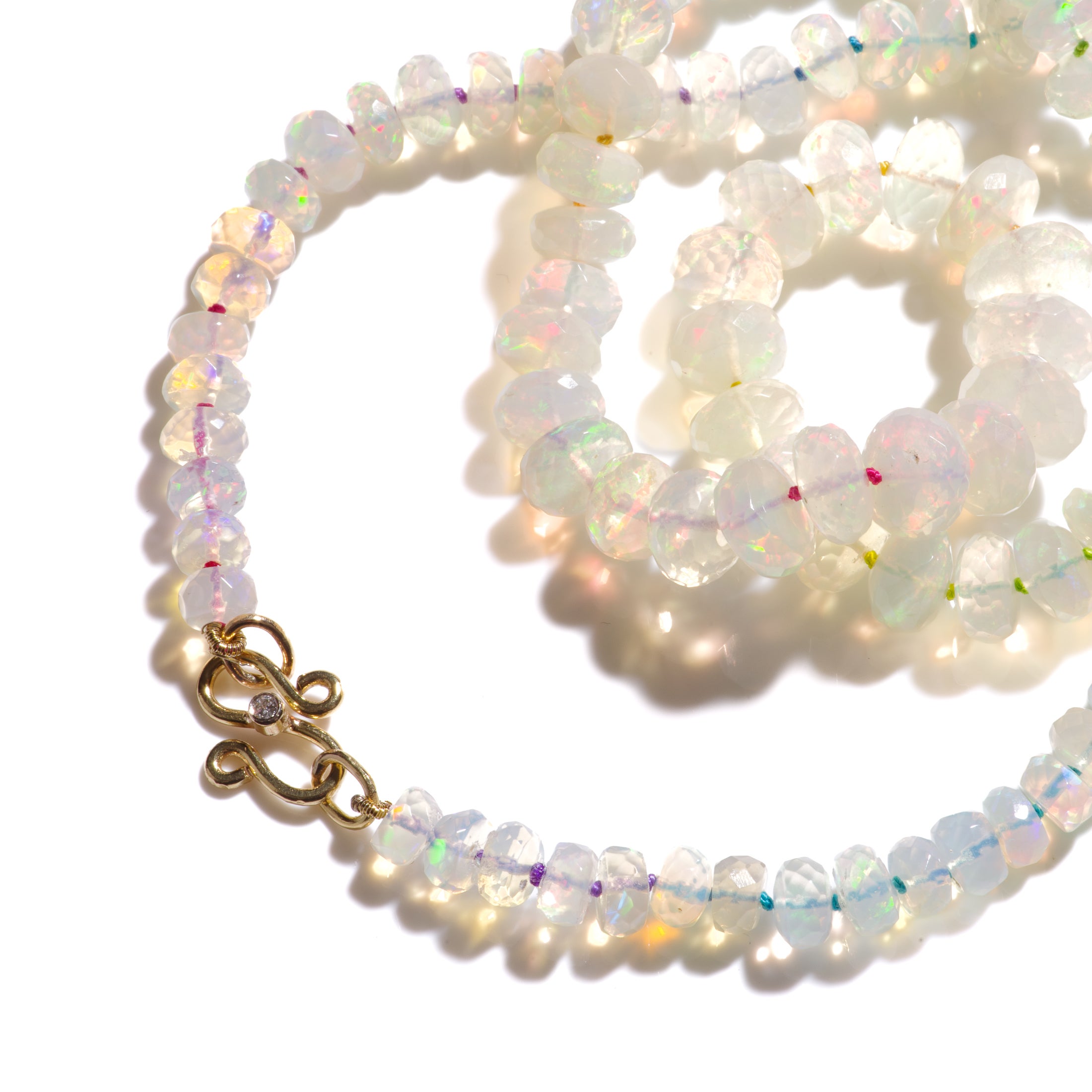 Genuine Rainbow Opal 18K Diamond Beaded Necklace For Sale