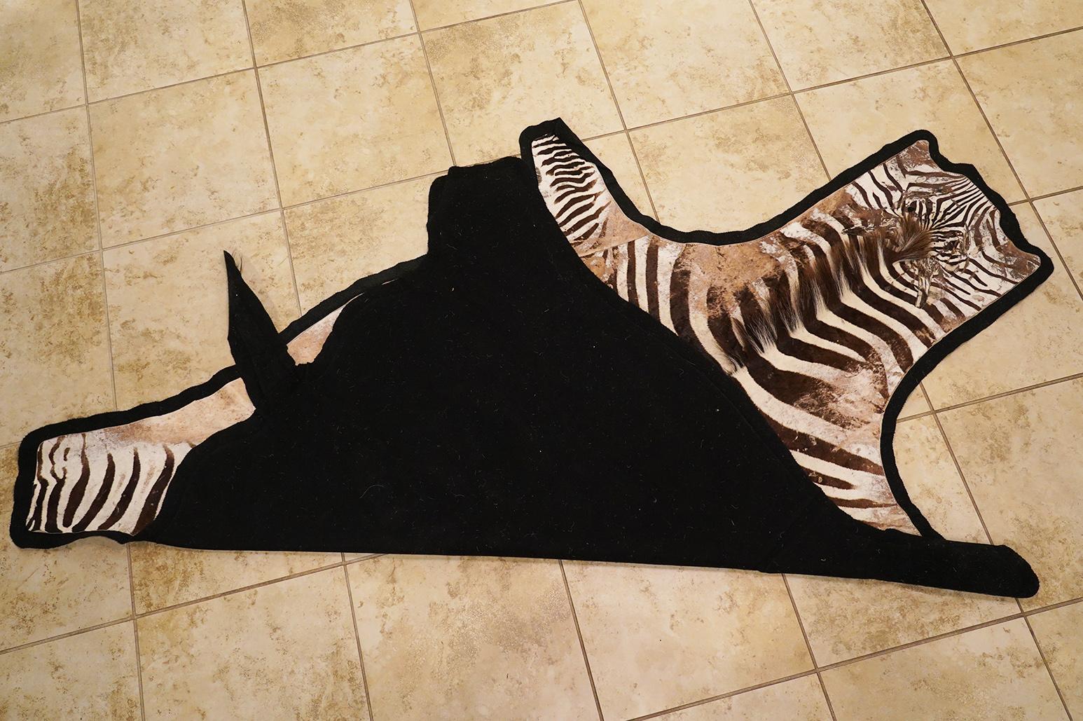 Genuine Extra Large Burchell Zebra Skin with Black Felt Lining as a Rug 2