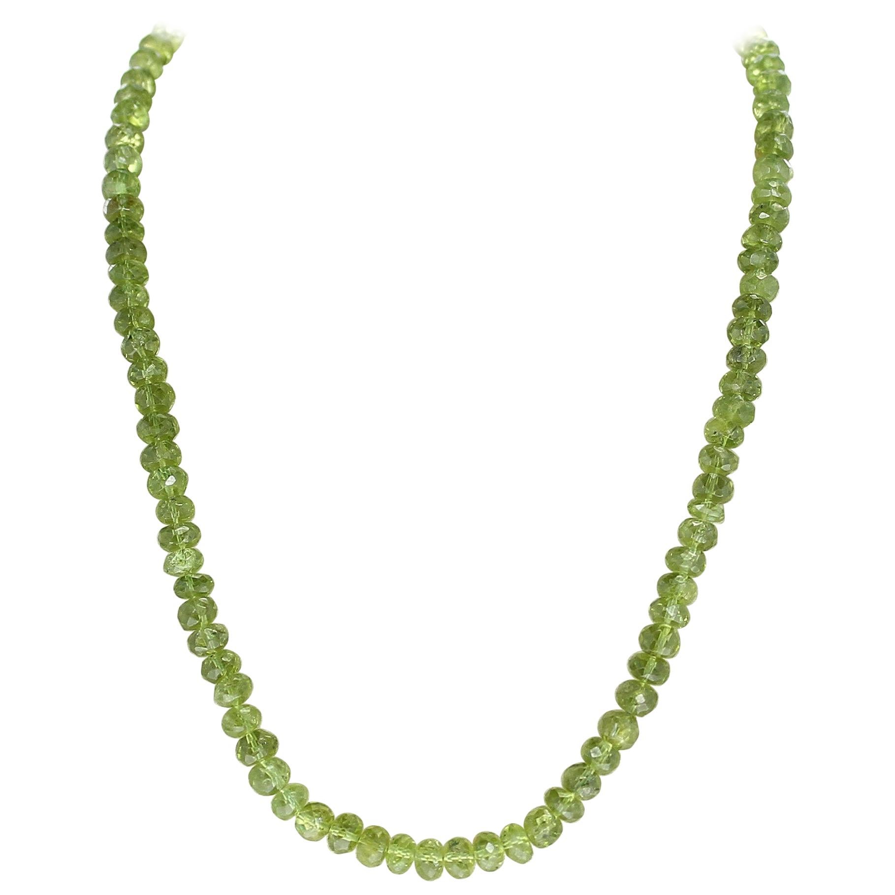 Genuine Faceted Peridot Beads Necklace, Sterling Silver Clasp