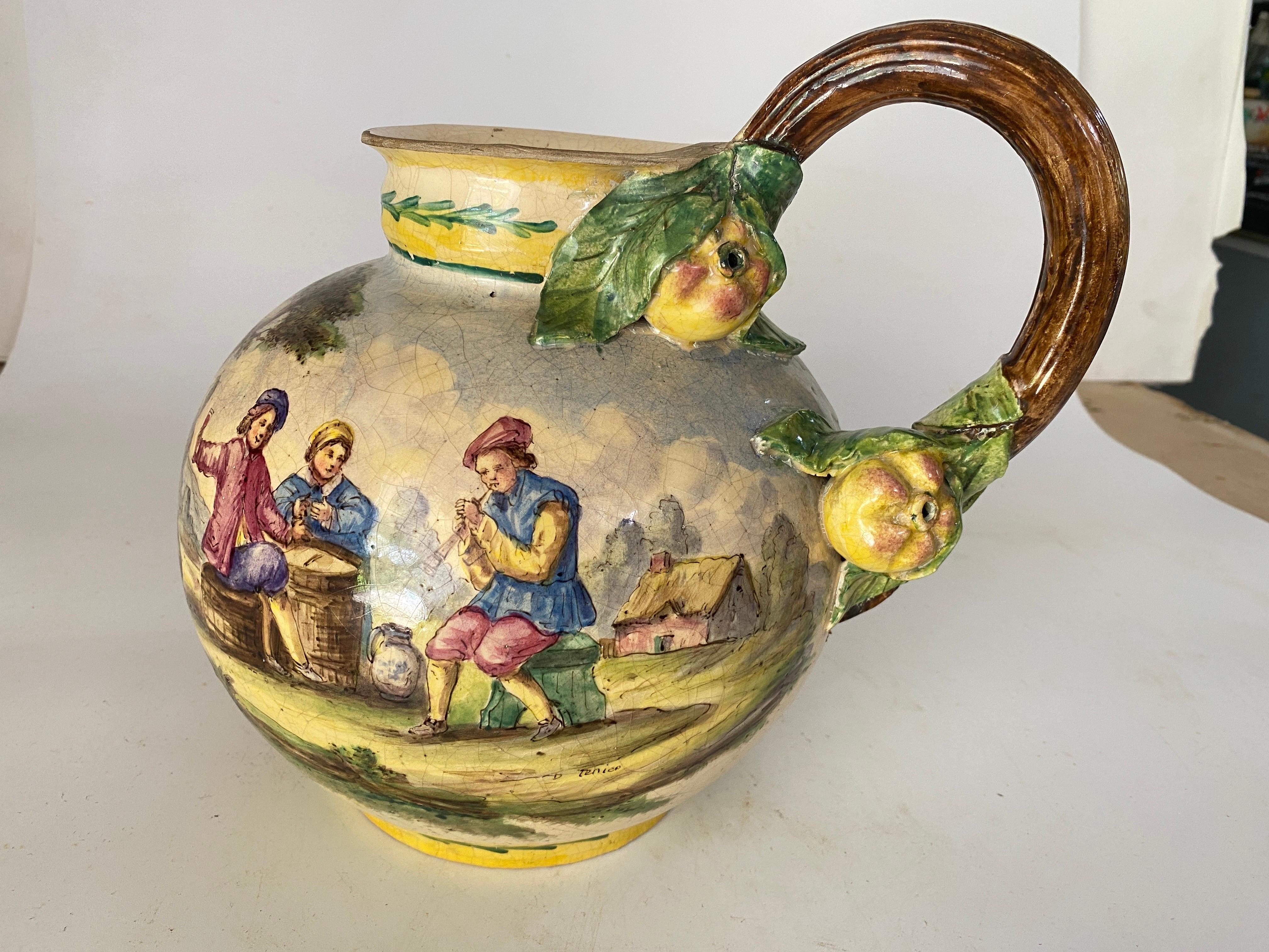 Genuine Faience Vase Green Red and Yellow Color Lille 1757 Decor signed Tesniers For Sale 5