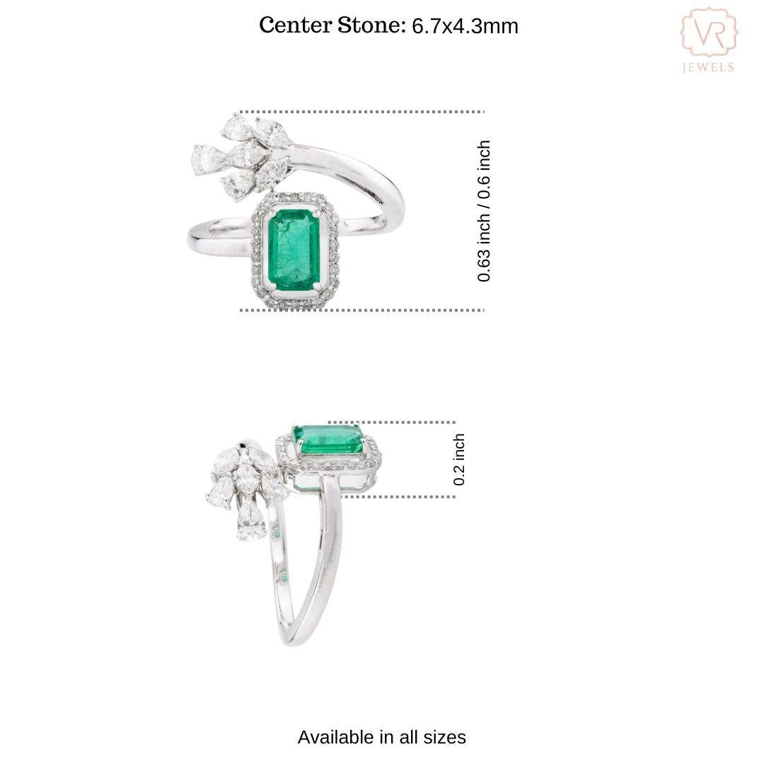 For Sale:  Genuine Fine Emerald Diamond Engagement Bypass Ring in 18k Solid White Gold 9