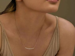 Genuine Floating Diamond Curved Bar Necklace 14k Solid Gold