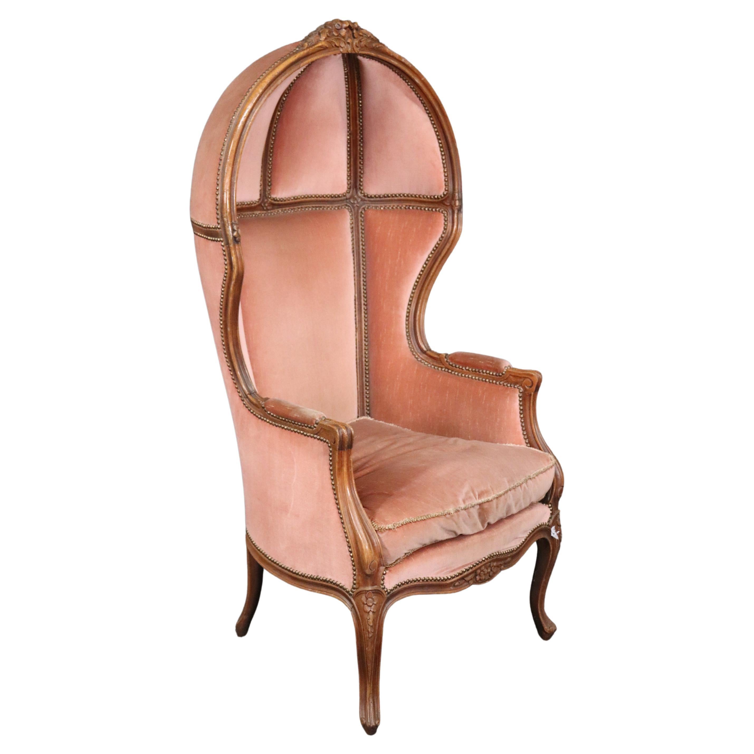 Genuine French Carved Walnut Louis XV Canopy Porters Chair circa 1940