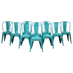 Genuine French Made Tolix Set of '10' Vintage Steel Chairs with Heavy Patina