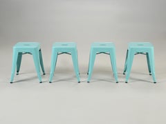 Genuine French Tolix Cyan Blue Stacking Dining Tisch Höhe Hocker Set von (4)