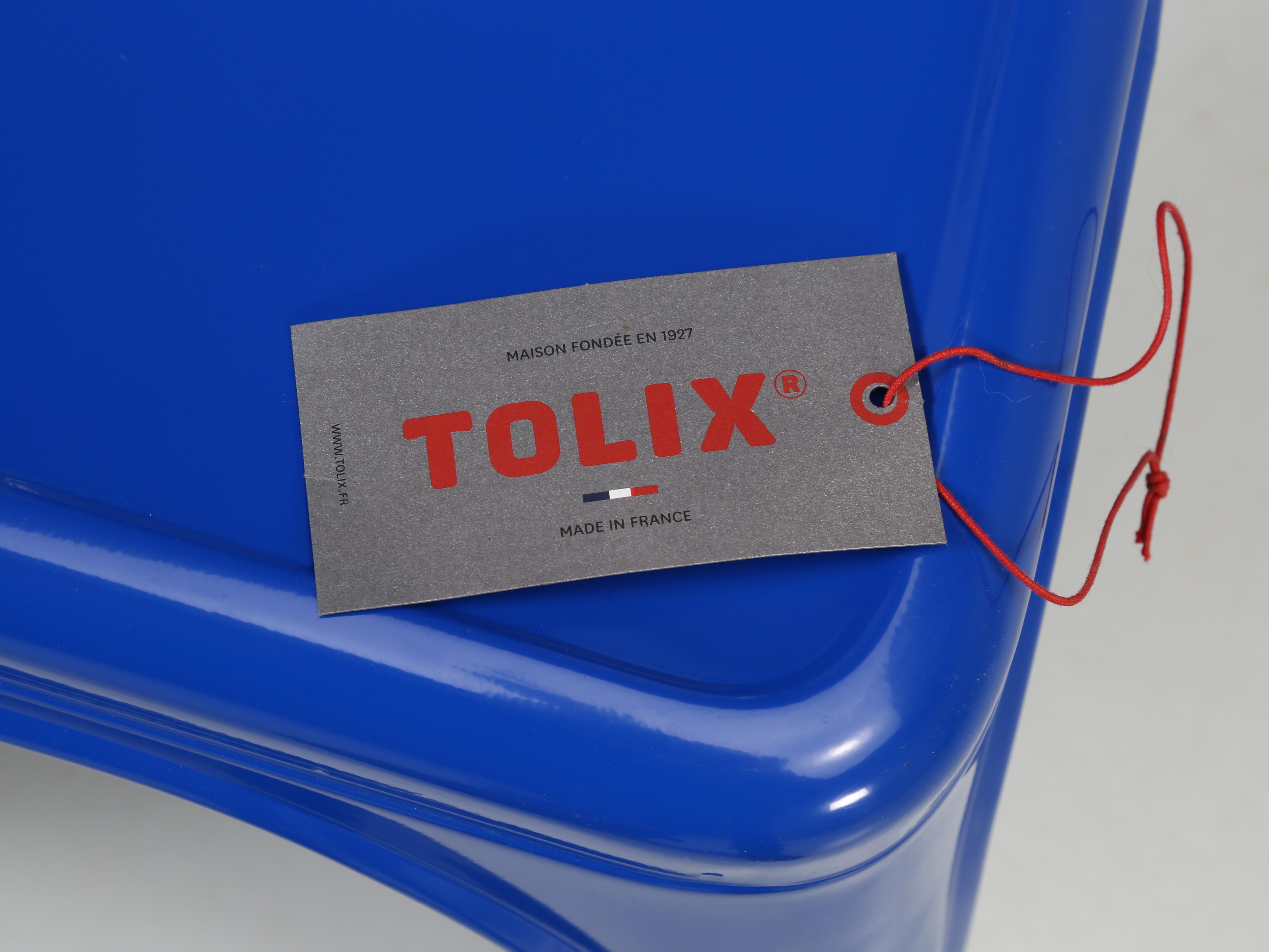 Genuine French Tolix Steel Stacking Chairs '4' Brilliant Blue Showroom Samples 5