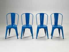 Genuine French Tolix Steel Stacking Chairs (4) Brilliant Blue Showroom Samples
