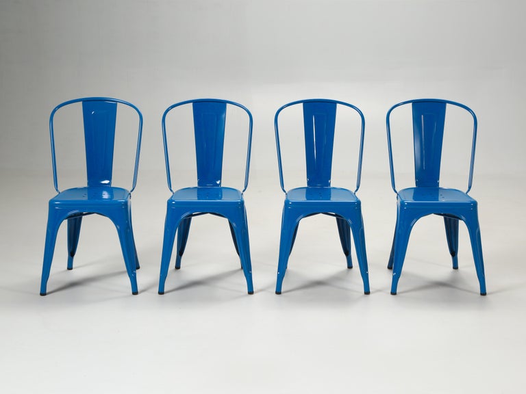 Genuine French Tolix Steel Stacking Chairs (4) Brilliant Blue Showroom