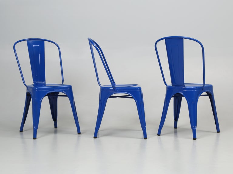 Genuine French Tolix Steel Stacking Chairs '4' Brilliant Blue Showroom