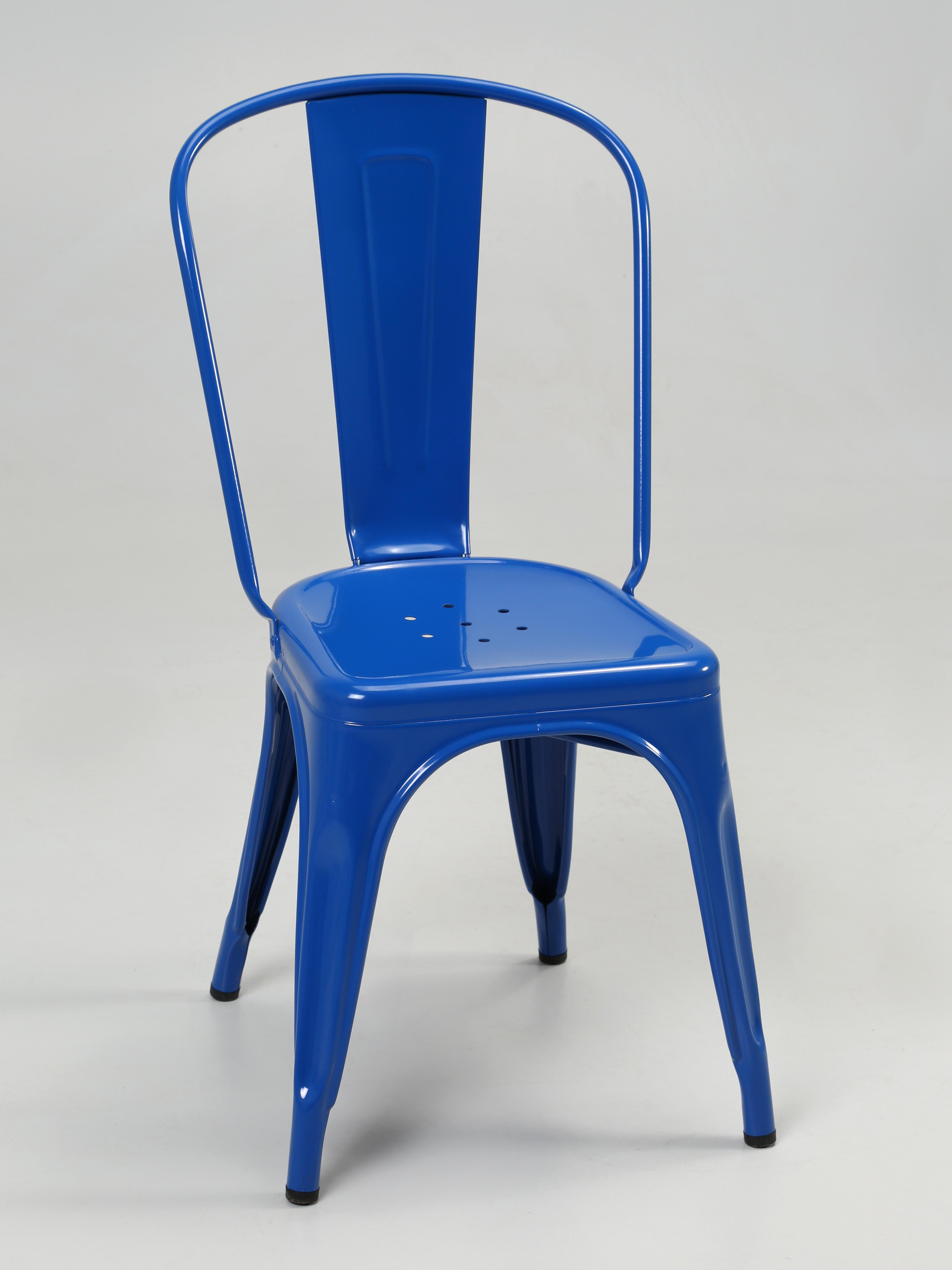Industrial Genuine French Tolix Steel Stacking Chairs '4' Brilliant Blue Showroom Samples