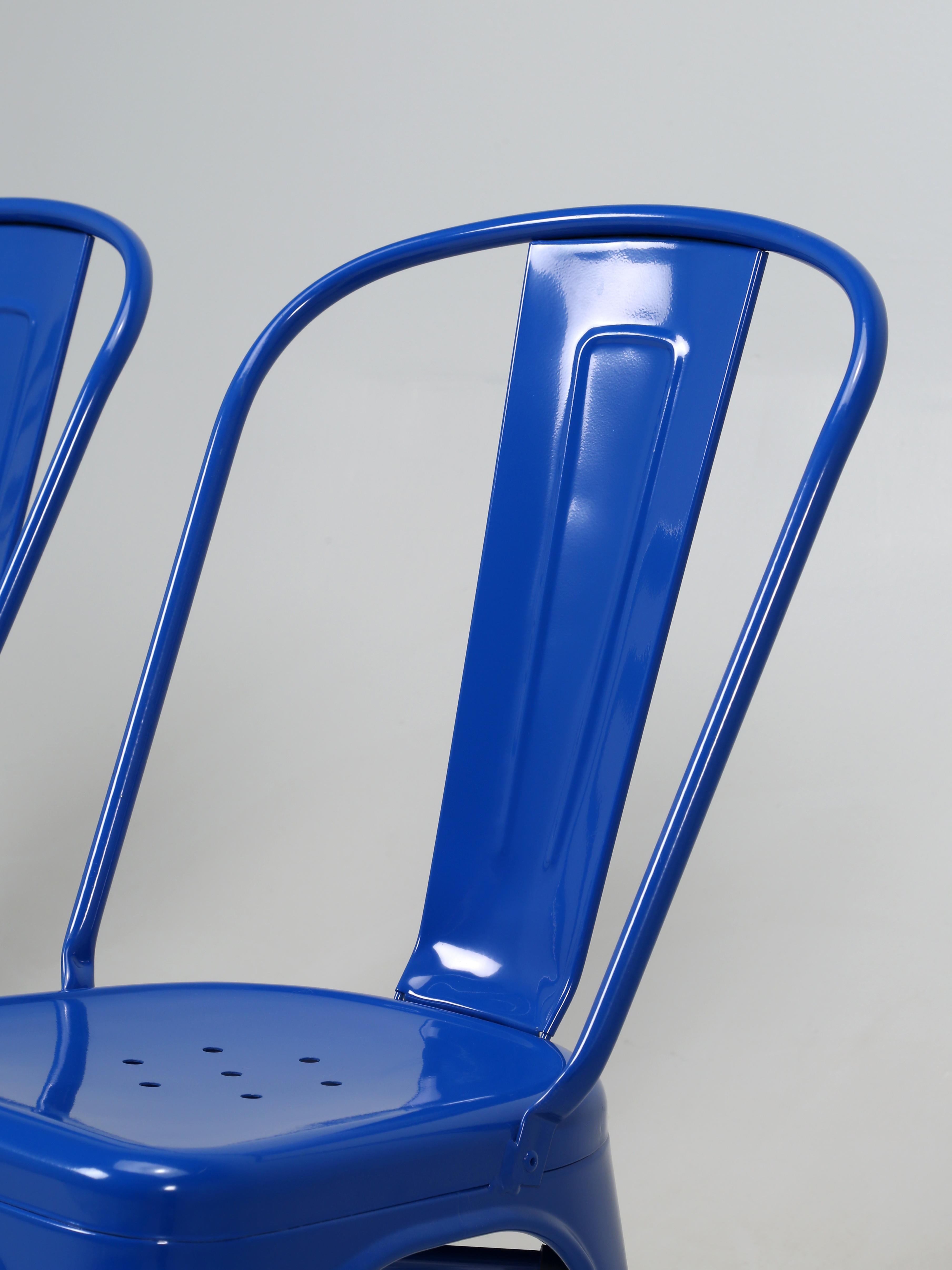 Hand-Crafted Genuine French Tolix Steel Stacking Chairs '4' Brilliant Blue Showroom Samples