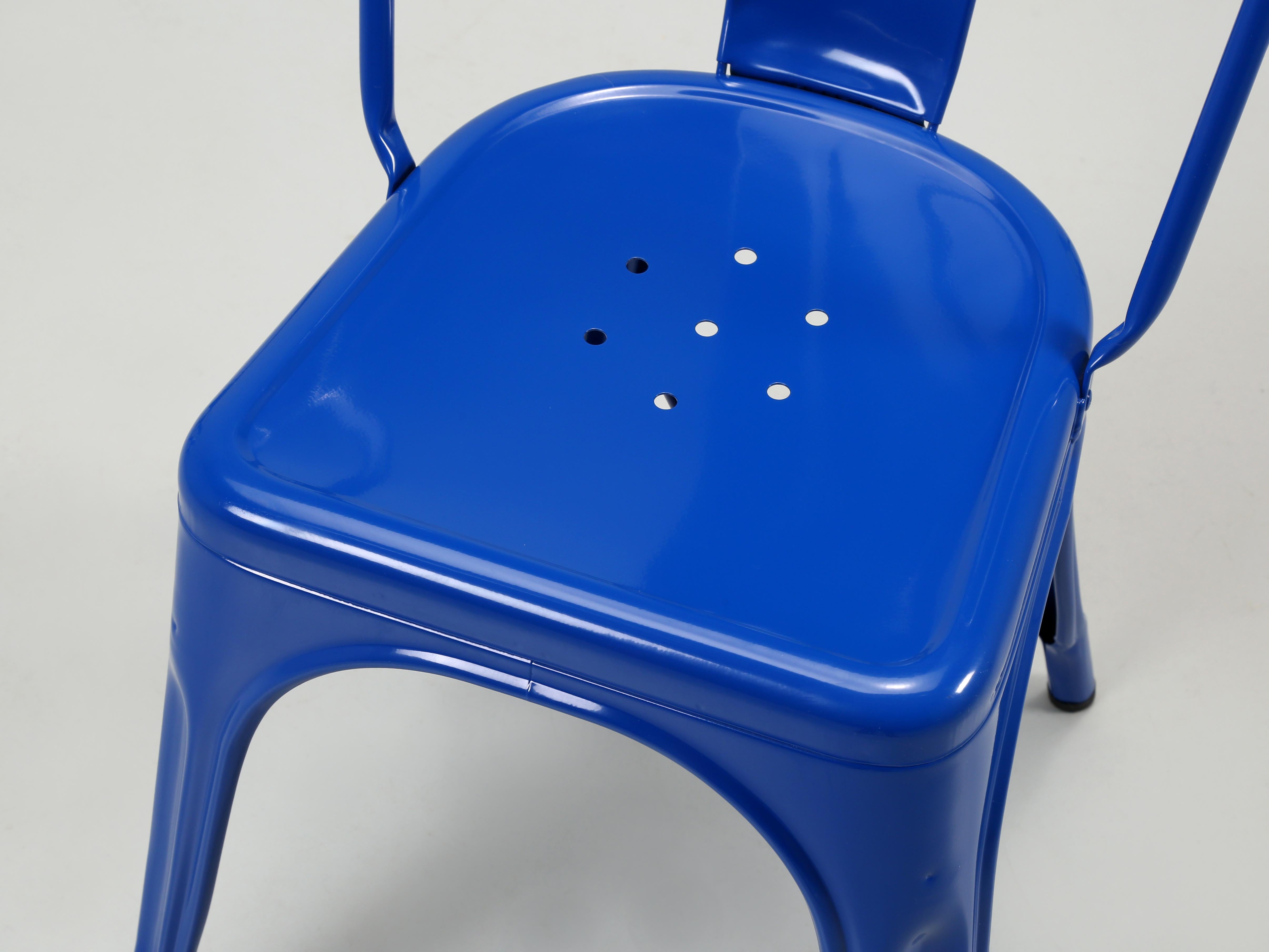 Contemporary Genuine French Tolix Steel Stacking Chairs '4' Brilliant Blue Showroom Samples