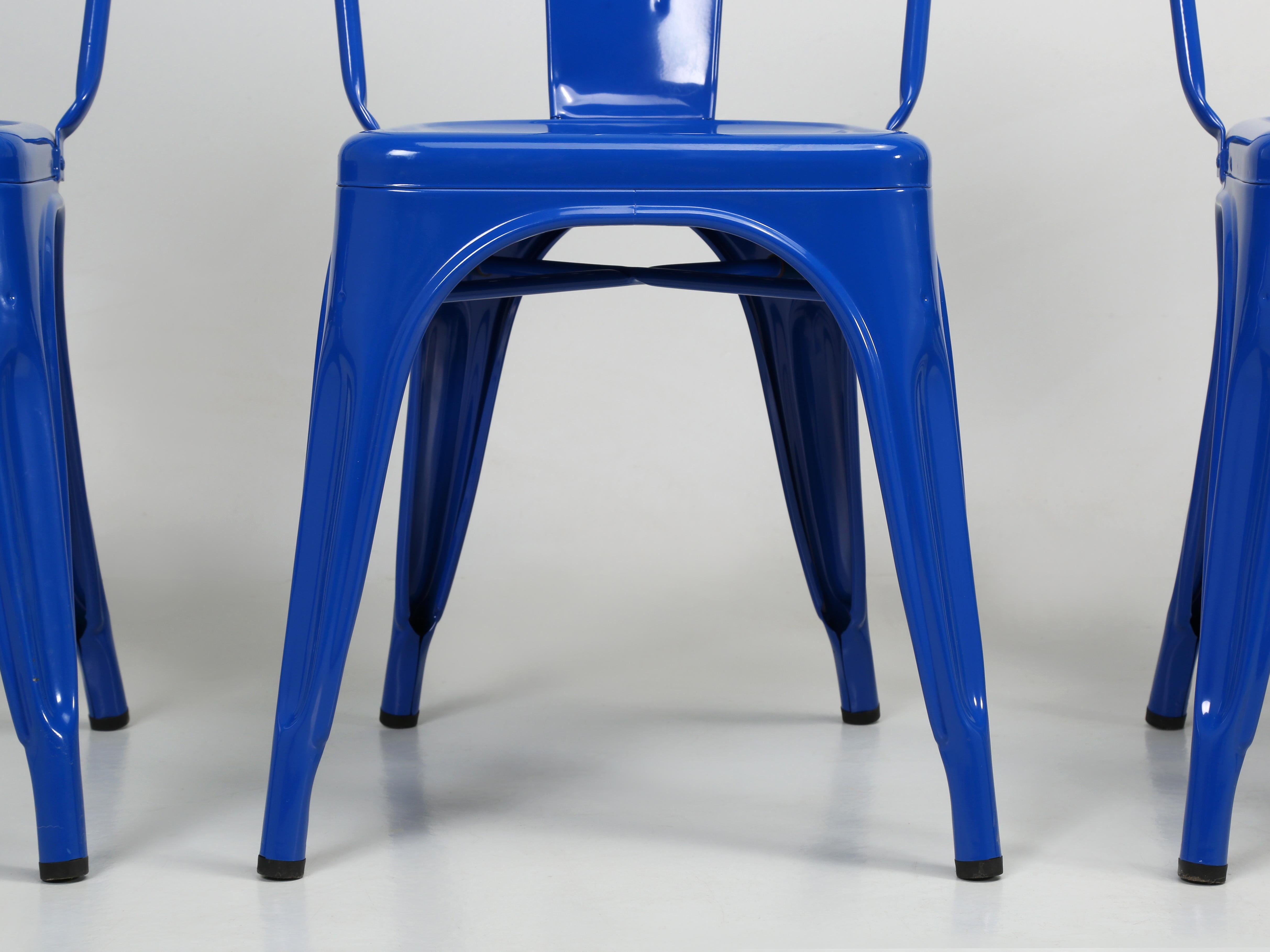 Genuine French Tolix Steel Stacking Chairs '4' Brilliant Blue Showroom Samples 1