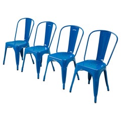 Genuine French Tolix Steel Stacking Chairs (4) Brilliant Blue Showroom Samples