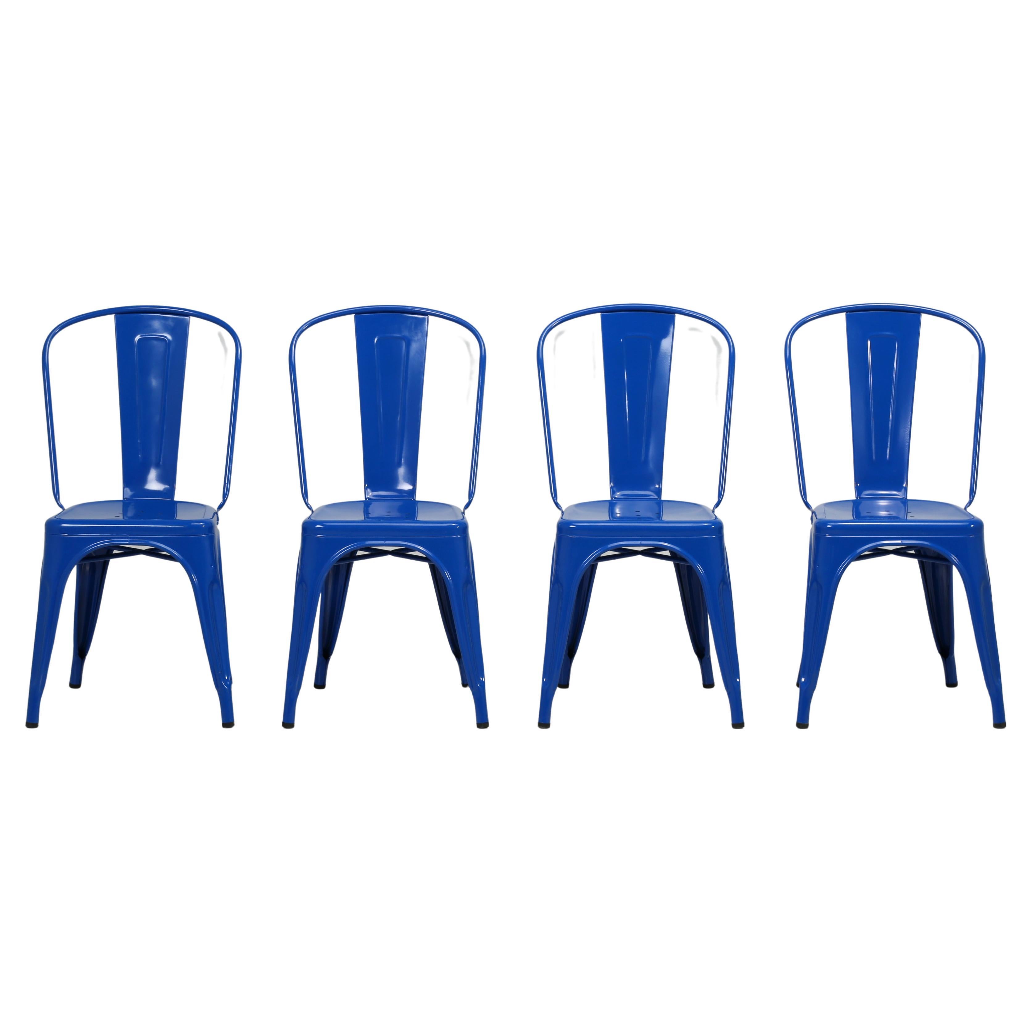 Genuine French Tolix Steel Stacking Chairs '4' Brilliant Blue Showroom Samples