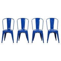 Used Genuine French Tolix Steel Stacking Chairs '4' Brilliant Blue Showroom Samples