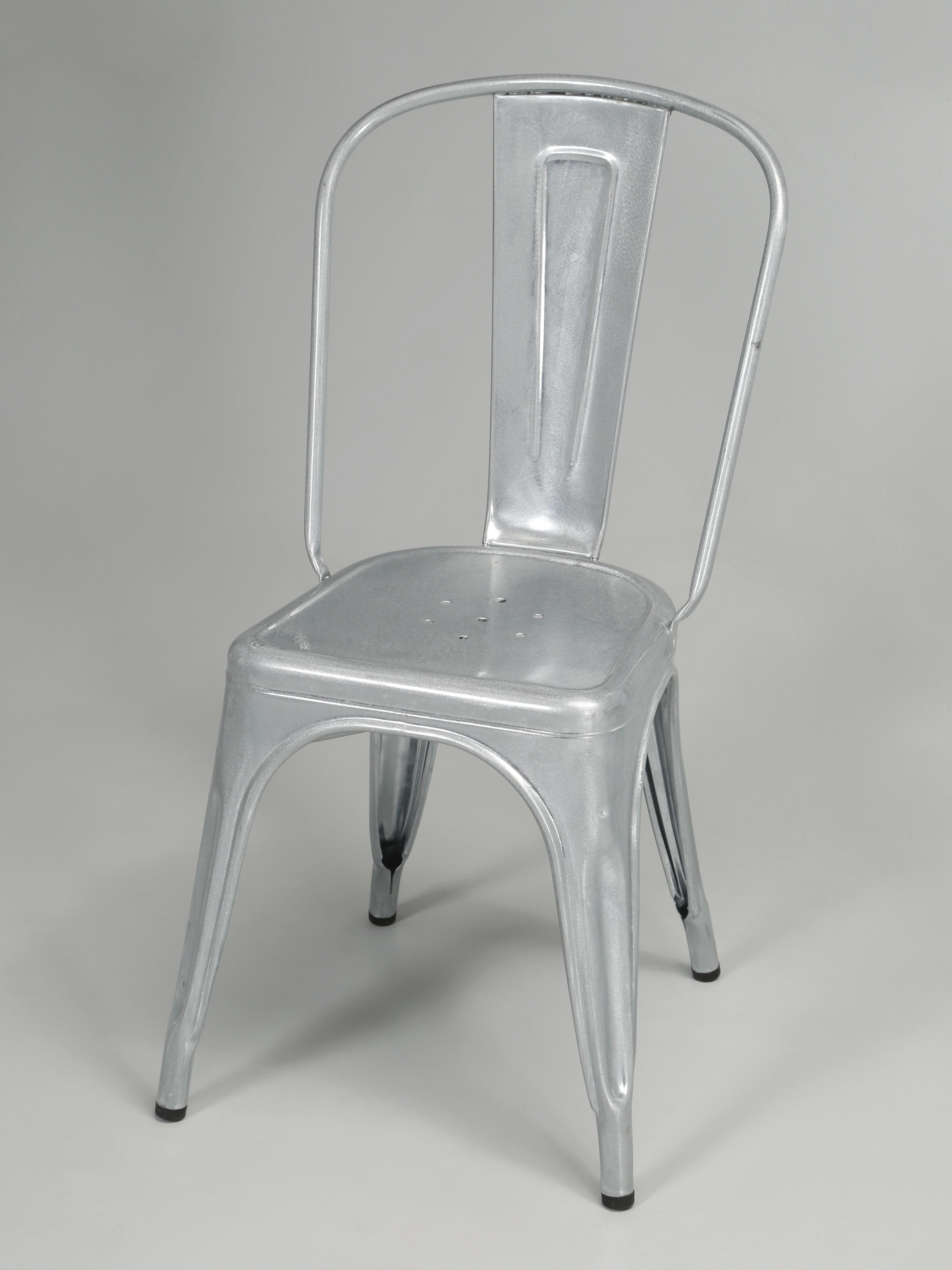 Industrial Genuine French Tolix Steel Stacking Chairs Set 4 Galvanized with a Clear-Coat