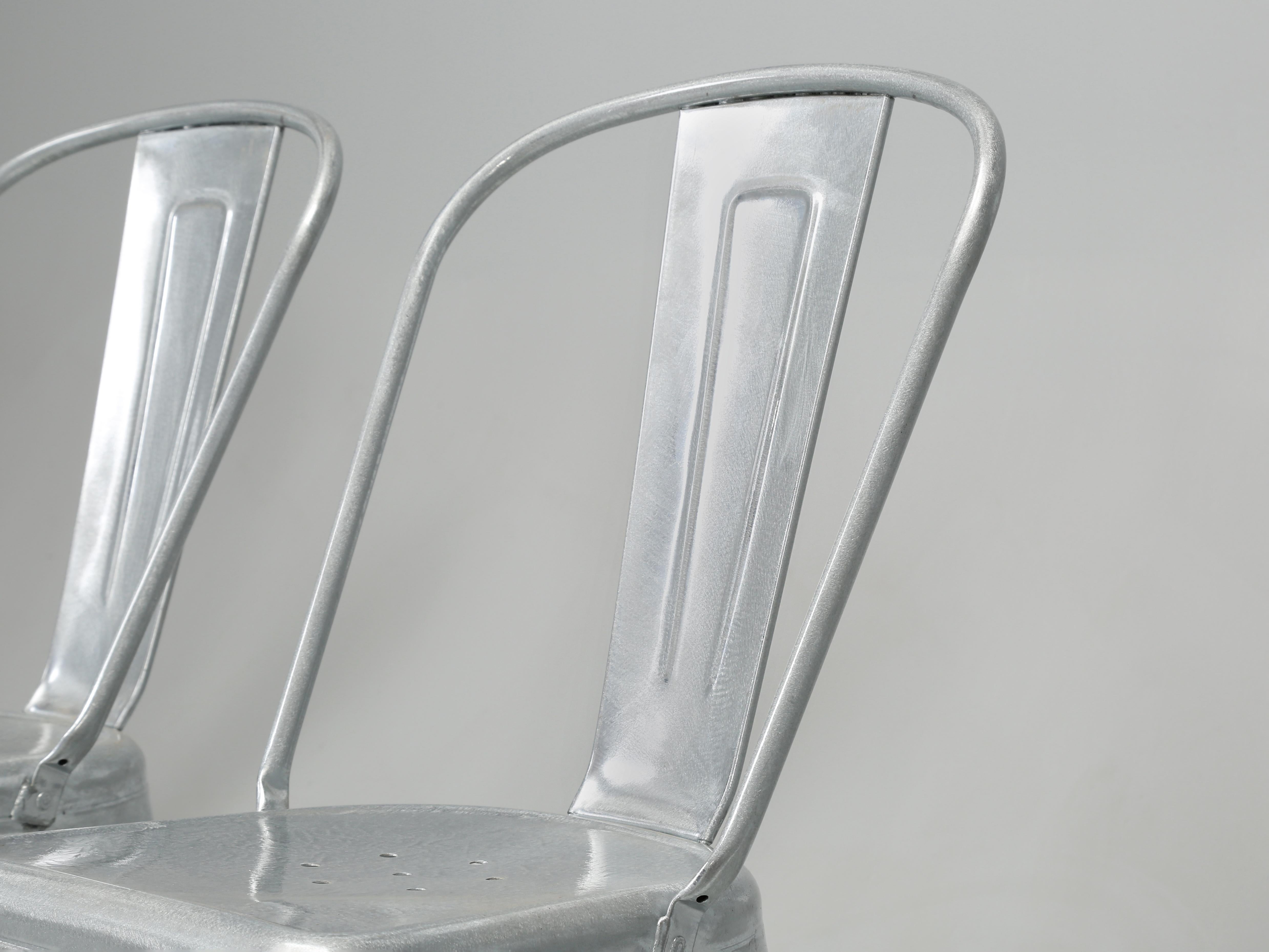 Contemporary Genuine French Tolix Steel Stacking Chairs Set 4 Galvanized with a Clear-Coat