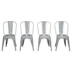 Genuine French Tolix Steel Stacking Chairs Set 4 Galvanized Finish Clear-Coated