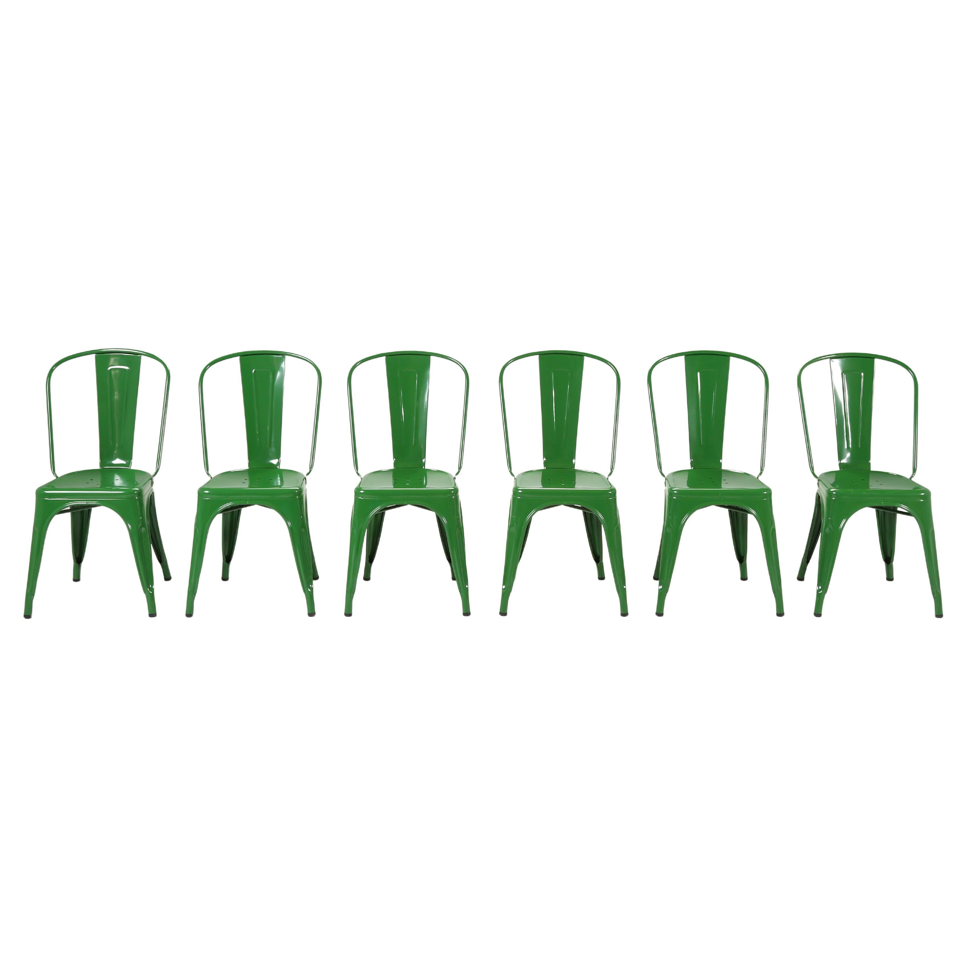 Genuine French Tolix Steel Stacking Chairs Set of '6' Romarin Dark Green