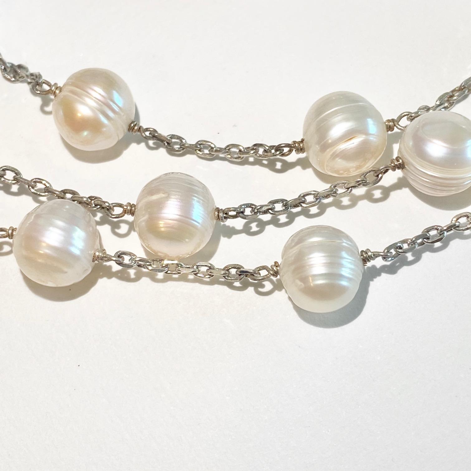 silver and pearl layered necklace