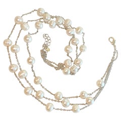 Genuine Freshwater Circle Pearls Layered Three-Strand Sterling Silver Necklace