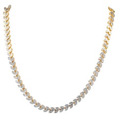 Collier « Tennis Style » « Diamond Leaf » de la marque G/SI, en or jaune 14 carats, joaillerie haut de gamme