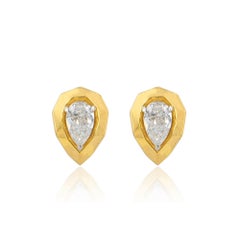 Genuine G/Si Pear Cut Diamond Studs Solid 14k Yellow Gold Jewelry Earring