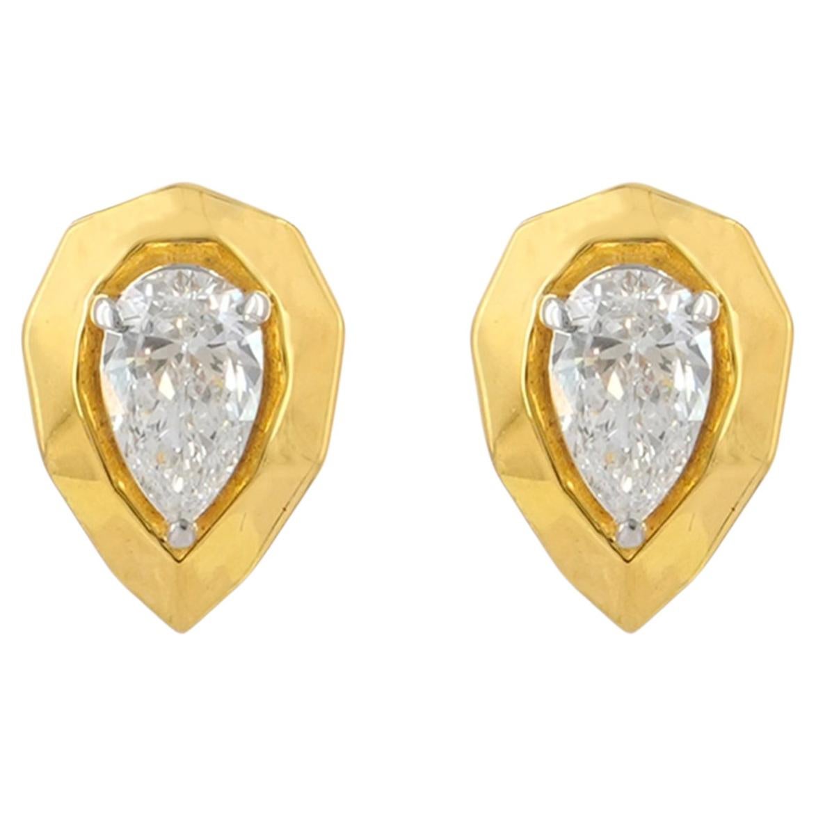 Genuine G/Si Pear Cut Diamond Studs Solid 14k Yellow Gold Jewelry Earring