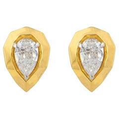 Genuine G/Si Pear Cut Diamond Studs Solid 14k Yellow Gold Jewelry Earring