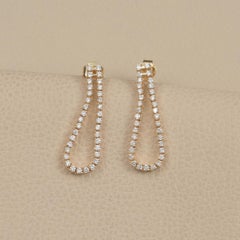 Genuine G/Si White Diamond Drop Earrings Solid 14k Yellow Gold Fine Jewelry