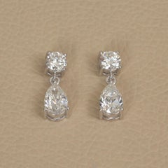 Orecchini pendenti di design in oro bianco massiccio 14k con diamante bianco G/Si autentico