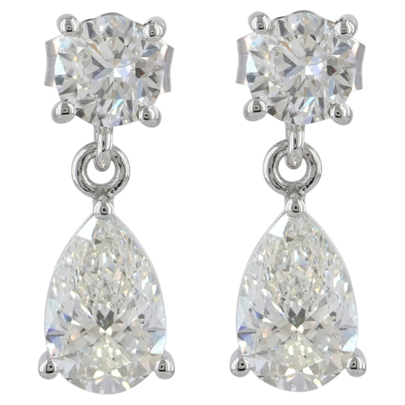 Genuine G/Si White Diamond Solid 14k White Gold Jewelry Designer Drop Earring