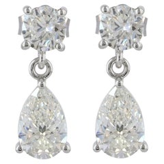 Orecchini pendenti di design in oro bianco massiccio 14k con diamante bianco G/Si autentico