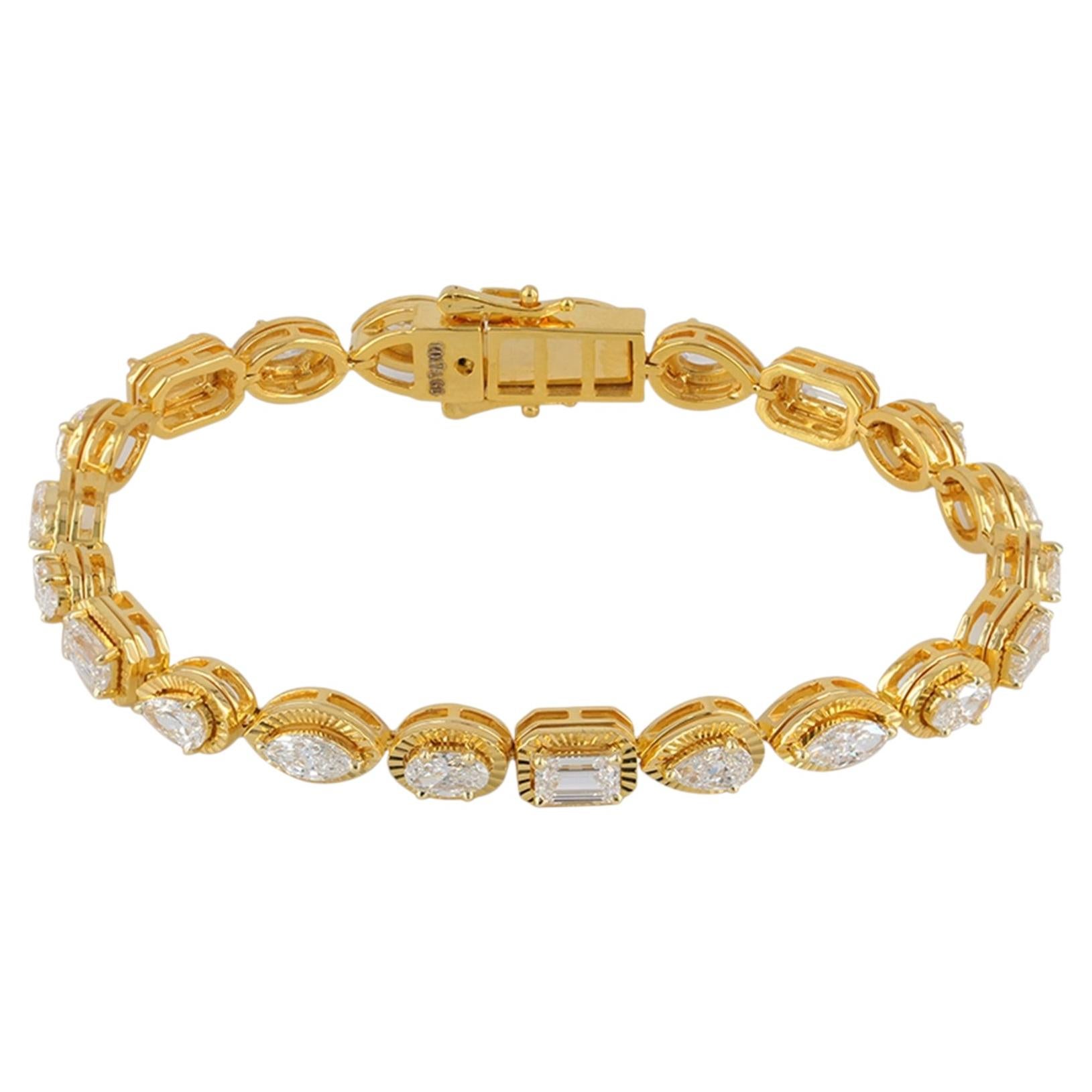 Bracciale di alta gioielleria firmato, in oro giallo massiccio 14k con diamanti bianchi G/Si autentici