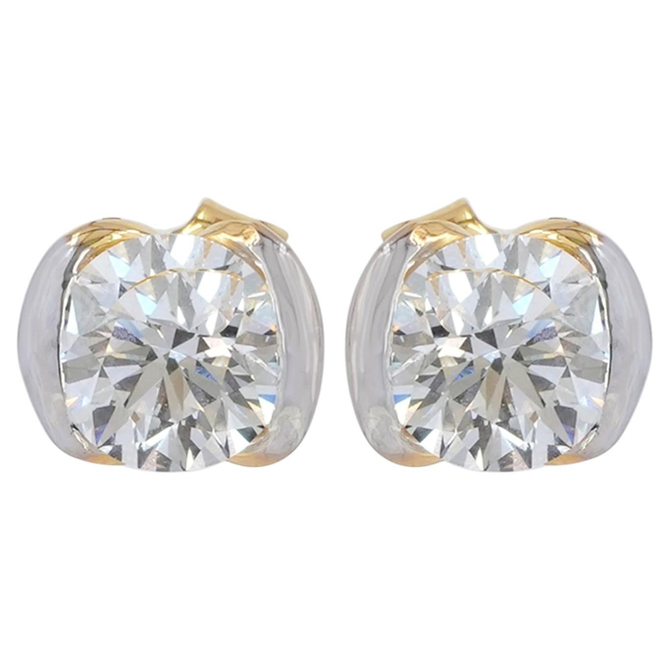 Genuine G/Si White Diamond Studs Solid 14k Yellow Gold Two Tone Earrings Jewelry