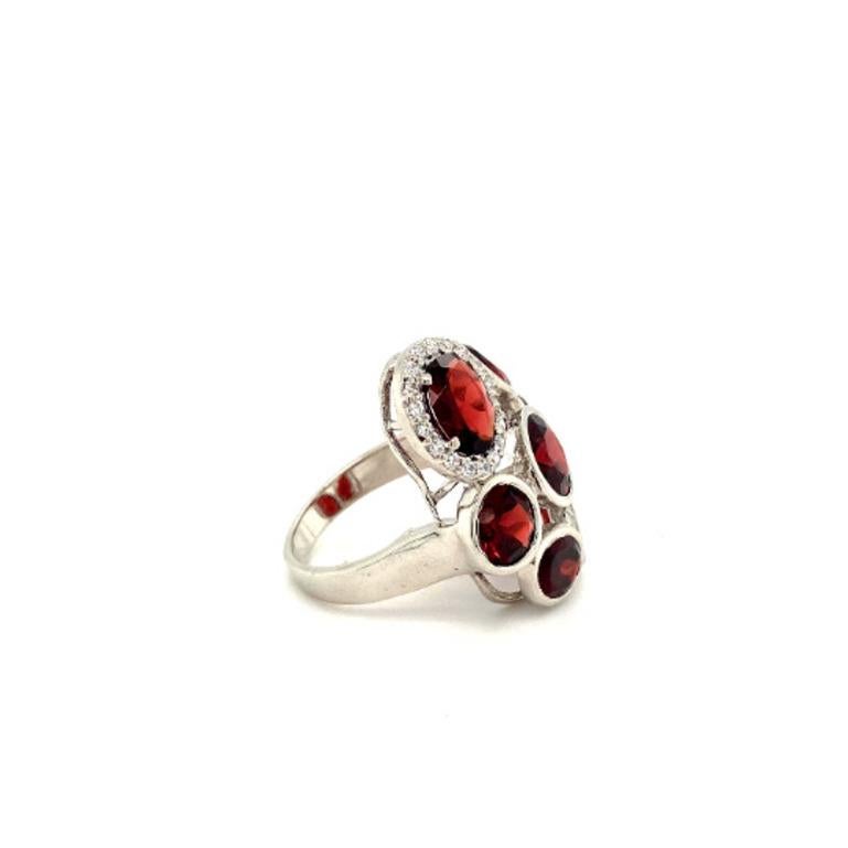 For Sale:  Genuine Garnet Big Cluster Ring in 925 Sterling Silver Handmade Jewelry 3