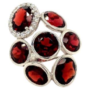 For Sale:  Genuine Garnet Big Cluster Ring in 925 Sterling Silver Handmade Jewelry