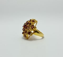 Genuine Garnet Ring Sterling Silver Gold Plated Flower Garnet Ring