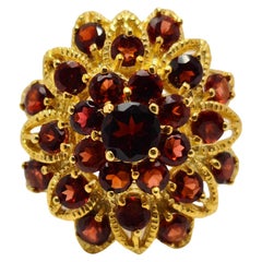 Genuine Garnet Ring Sterling Silver Gold Plated Flower Garnet Ring