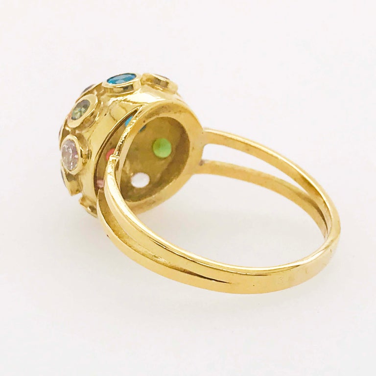 Genuine Gemstone Retro Dome Ring in 18 Karat Yellow Gold, Estate Gemstone Ring For Sale 3