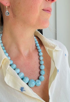 Collana in oro bianco con diamanti Larimar blu gigante autentici