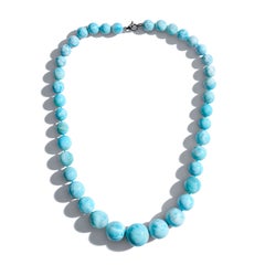 Genuine Giant Blue Larimar Diamonds White Gold Necklace