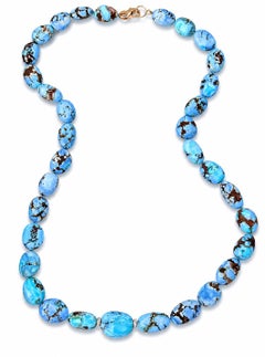 Giant 14K Yellow Gold Lavender Turquoise & Diamond Necklace