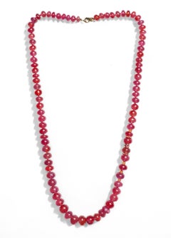 Genuine Giant Madagascar Ruby Beaded Necklace in 14K Yellow Gold