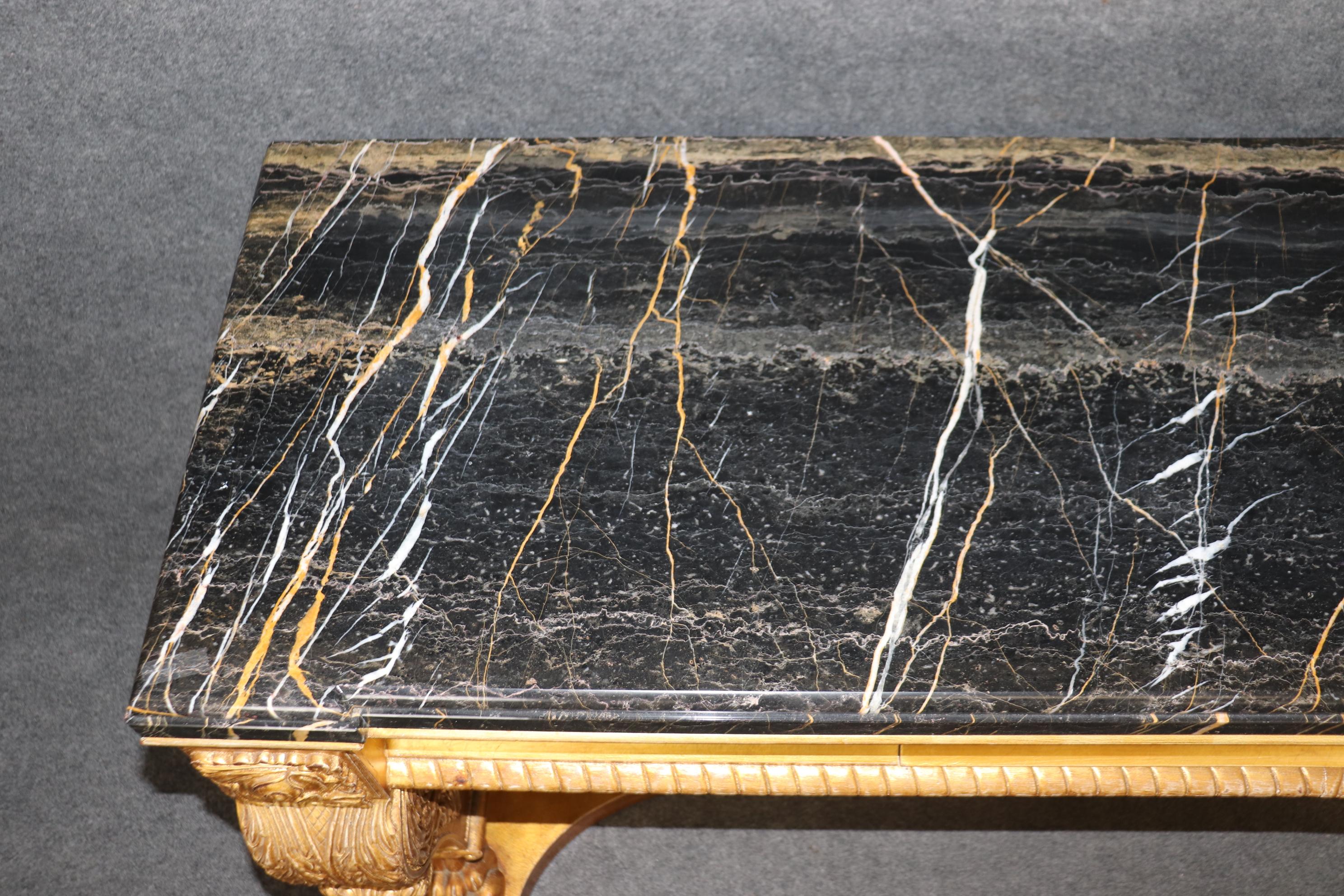 Genuine Gold Leaf Gilded Henredon Portoro Marble Carved Grand Console Buffet 8