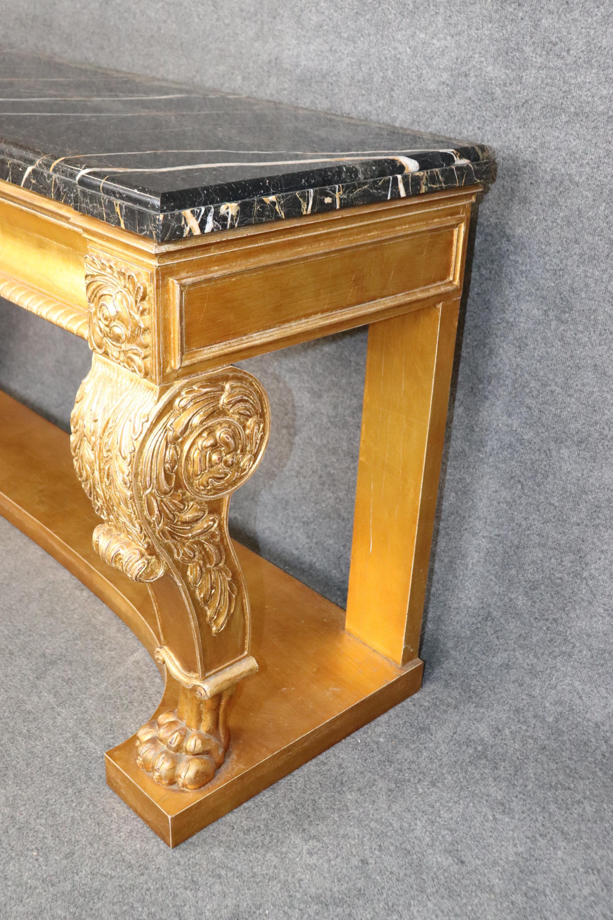 Genuine Gold Leaf Gilded Henredon Portoro Marble Carved Grand Console Buffet 1